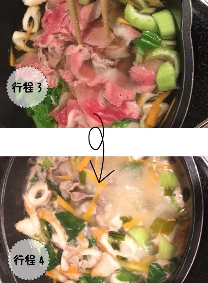 牛肉と青梗菜の汁行程